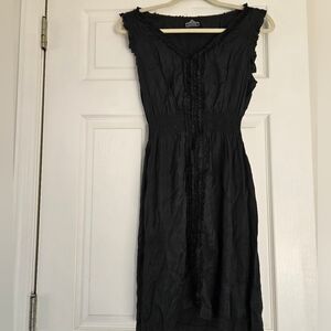 Angie Black Smocked Ruffled Midi Dress